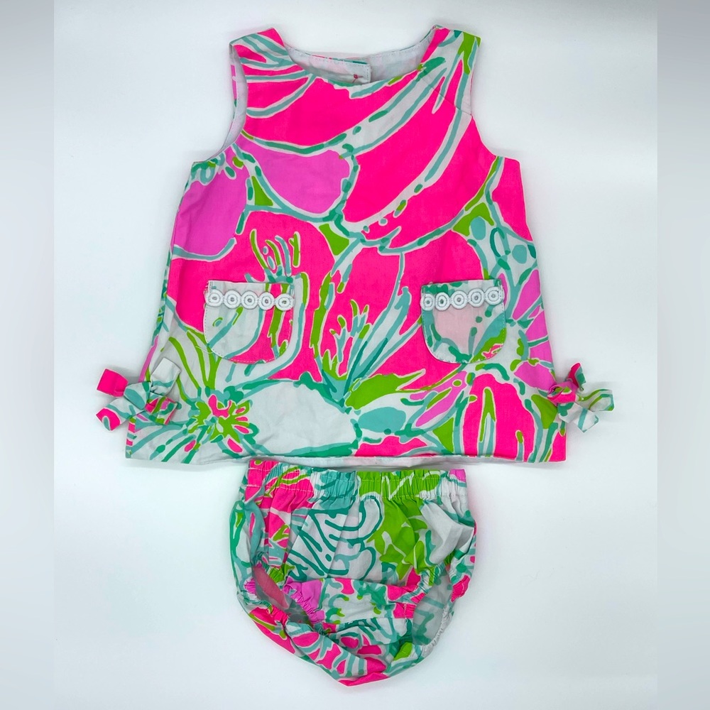 Lilly Pulitzer dress for baby girl with diaper cover